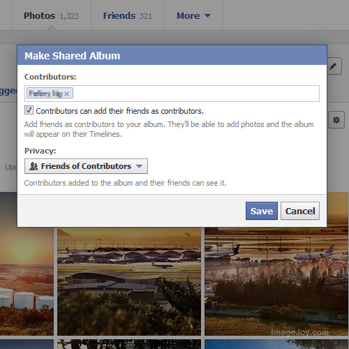 Facebook Shared Album Setting